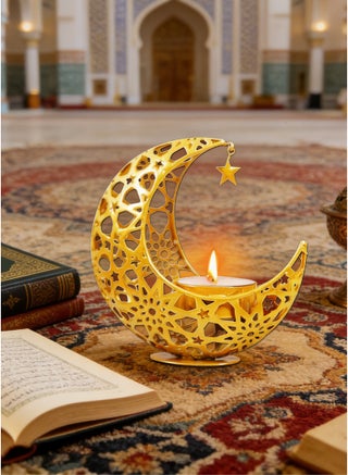 حامل شموع رمضان ، حامل شمعدان مزخرف على شكل قمر ، ديكورات رمضان للمنزل - view 4